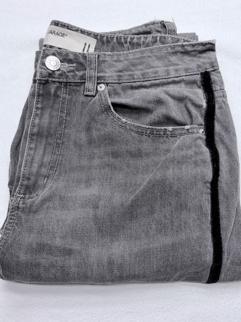 Garage High Rise Mom Jeans Women’s 11 Gray Velvet Side Stripe
